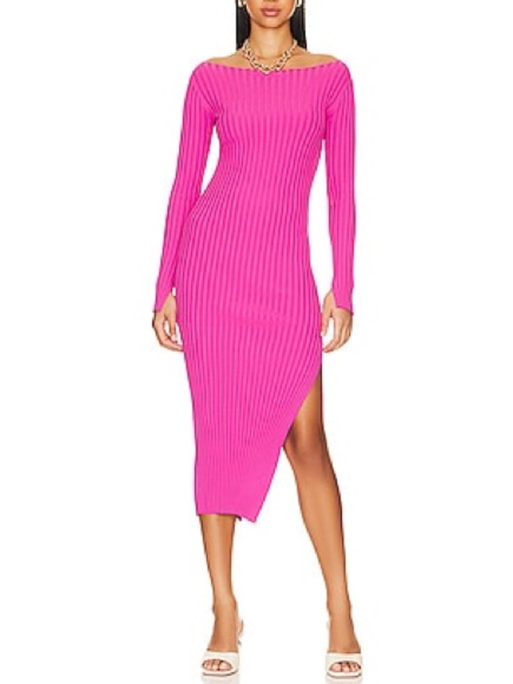 Astr The Label Hilaria Rib-Knit Midi Dress - Size Large